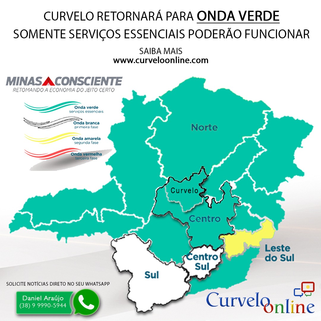 Curvelo retornará para ONDA VERDE (Serviços Essenciais) segundo o programa MINAS CONSCIENTE